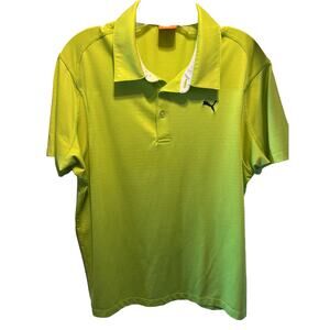 Puma Sport Lifestyle Men’s M Neon Green Short Sleeve Button Polyester Polo Shirt